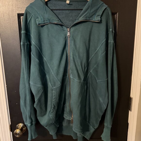 Free People Oversized Sweatshirt Zippered Hoodie Dark Blue Green Small - Picture 2 of 6